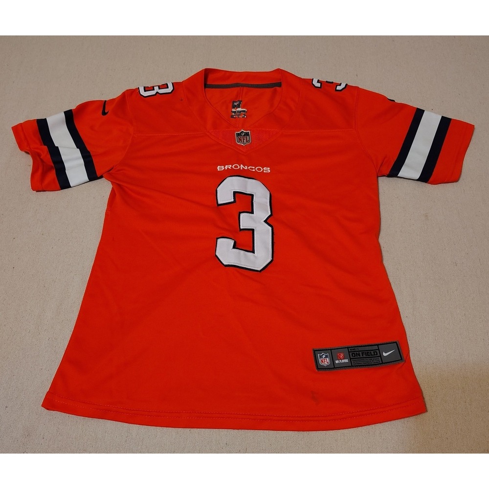 Youth Denver Broncos NFL Nike On Field Jersey Russell Wilson 3 Orange Large